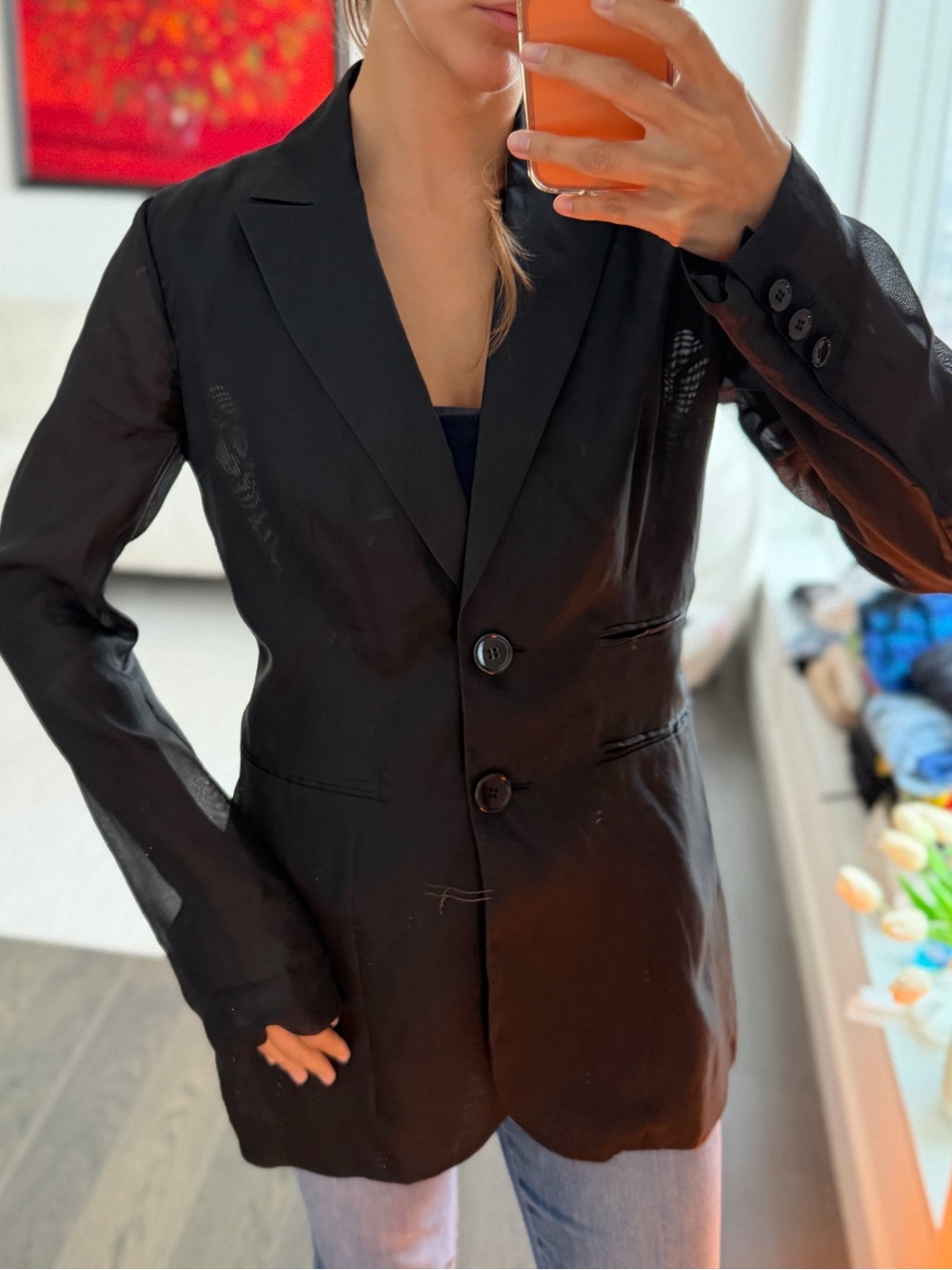 Vintage Blumarine Black Silk Organza Sheer Blazer Jacket IT 44